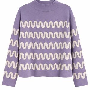 Anthropologie Lavender Sweater with Cream Waves size XS